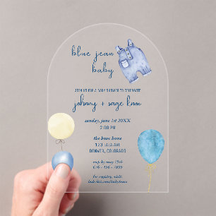Invitations En Acrylique Blue Jean Baby   Baby shower moderne   Arche de ba