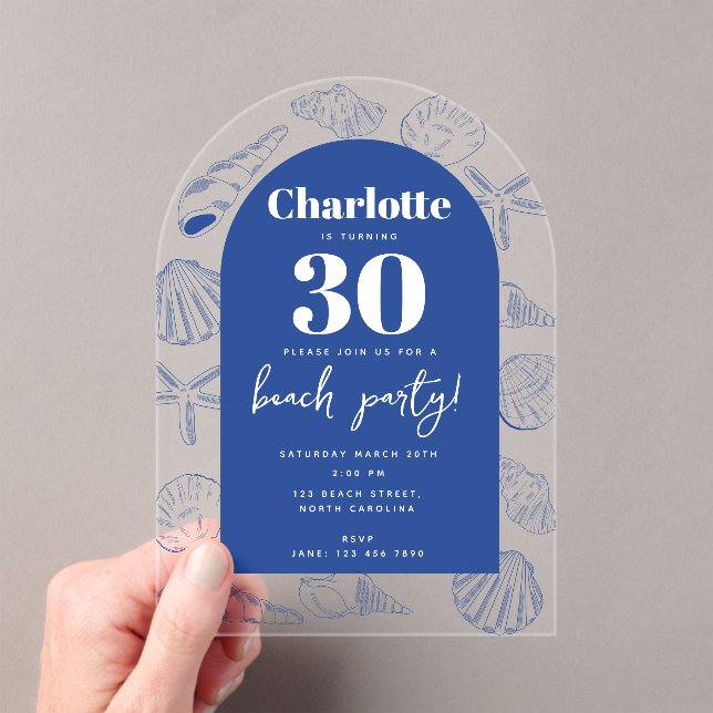 Invitations En Acrylique Blue Sea Shells Beach été Anniversaire de fête Arc (In situ (ordinateur de poche))