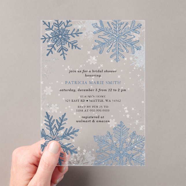 Invitations En Acrylique Blue Snowflakes Noël Fête des mariées d'hiver (In situ (ordinateur de poche))