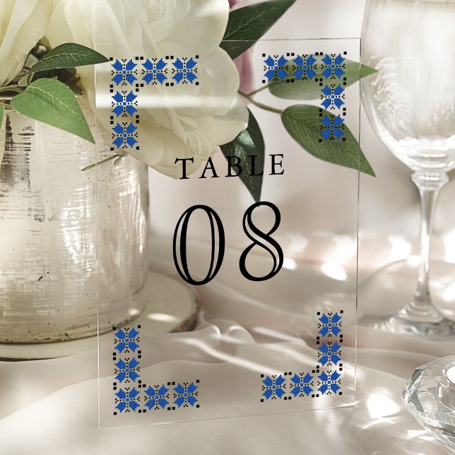 Invitations En Acrylique Blue Ukrainian Wedding Acrylic Table Number (Créateur téléchargé)