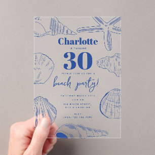 Invitations En Acrylique Blue White Sea Shells Beach Summer Anniversaire