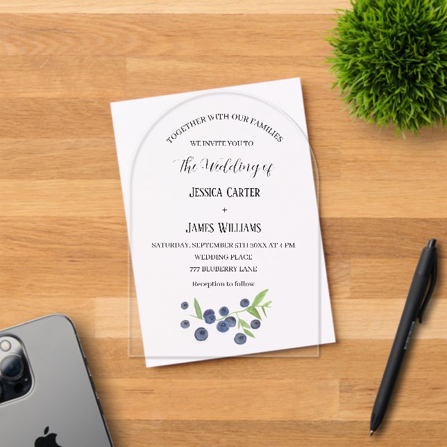 Invitations En Acrylique Blueberries Blueberry Fruit Mariage d'aquarelle (Insitu (Carte d'invitation))