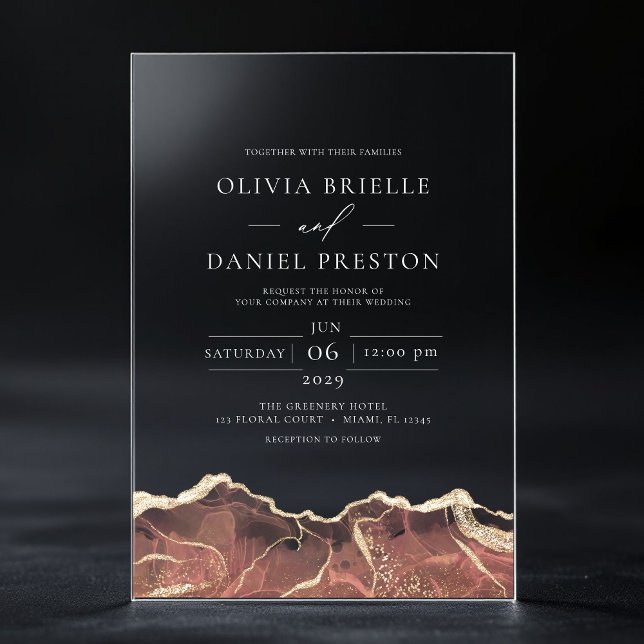 Invitations En Acrylique Blush Neutral Or Agate Élégant Mariage moderne (Créateur téléchargé)