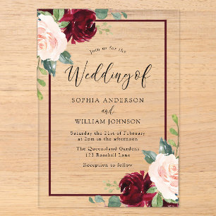 Invitations En Acrylique Blush Parfait : Bordure de mariage floral aquarell