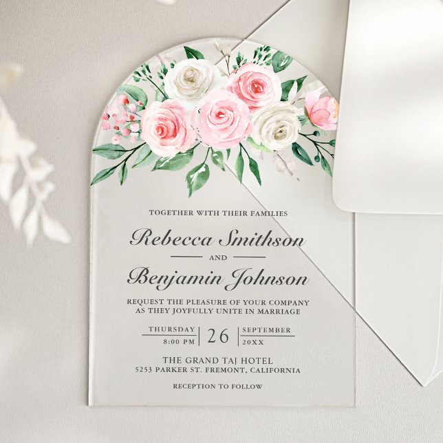 Invitations En Acrylique Blush Pink Floral Bouquet Wedding (Créateur téléchargé)