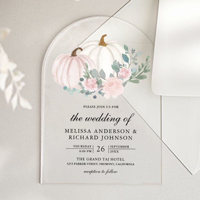 Invitations En Acrylique Blush Pink Floral Pumpkin Wedding (Créateur téléchargé)