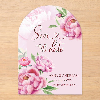 Invitations En Acrylique Blush Pink Peony Save the Date Card