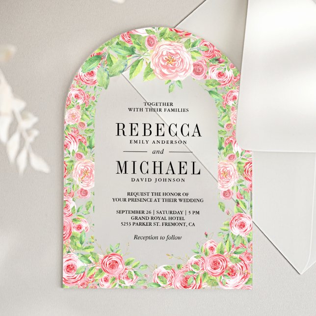 Invitations En Acrylique Blush Pink Roses Arch Floral Wedding (Créateur téléchargé)
