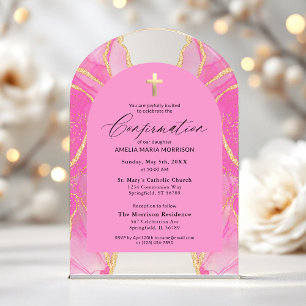 Invitations En Acrylique Blush Rose Gold Agate Confirmation Moderne