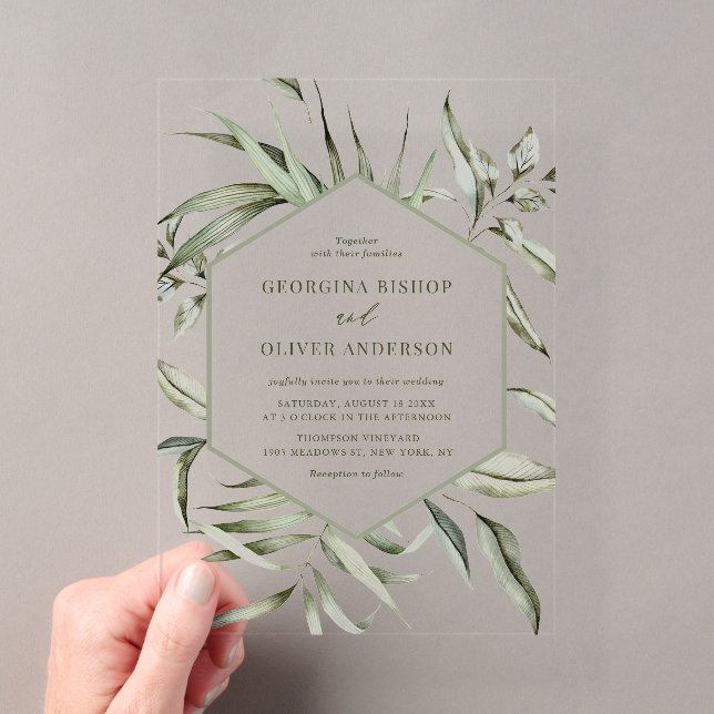 Invitations En Acrylique Bohème rustique Aquarelle verte Mariage d'automne (In situ (ordinateur de poche))
