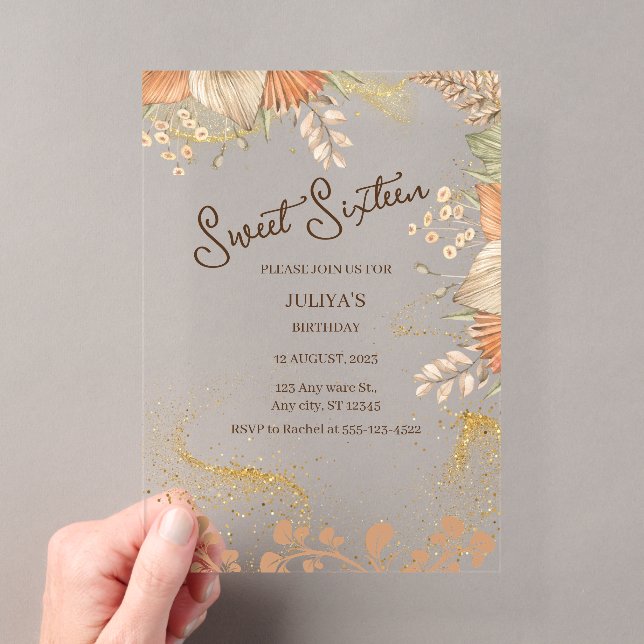 Invitations En Acrylique Bohème style doux 16 Anniversaire (In situ (ordinateur de poche))