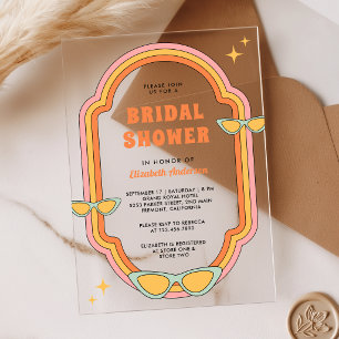 Invitations En Acrylique Boho 70s Rétro Cadre Coloré Groovy Mariage