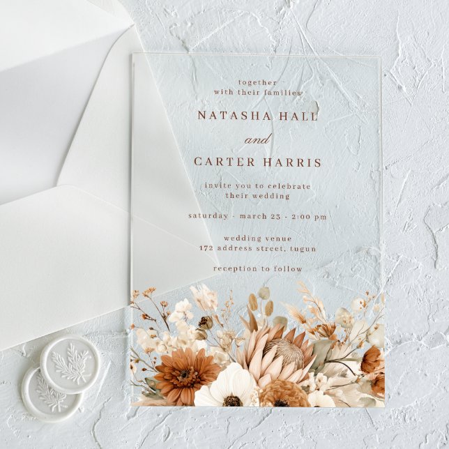 Invitations En Acrylique Boho Blooms Wedding (Créateur téléchargé)