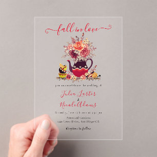 Invitations En Acrylique Boho Bourgogne Rose Pampas Lemon Tea Mariage