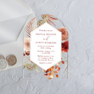 Invitations En Acrylique Boho Cadre Floral Mariage moderne