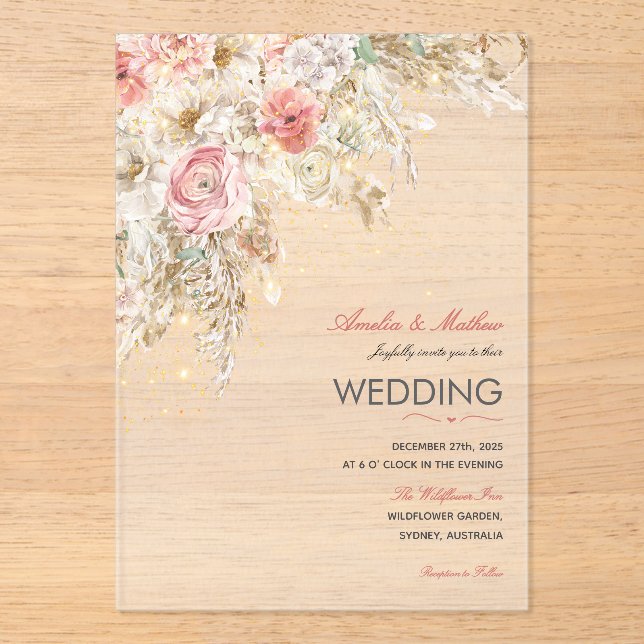 Invitations En Acrylique Boho Chic Fleur sauvage Automne Rustique Floral Ma (Recto)