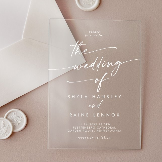 Invitations En Acrylique Boho Chic Moderne Simple Blanc Clair Mariage (Créateur téléchargé)