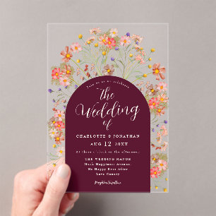 Invitations En Acrylique Boho Fall Rustique Fleur sauvage Floral Arch Maria