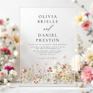 Invitations En Acrylique Boho Fleur de champ beige mariage de jardin