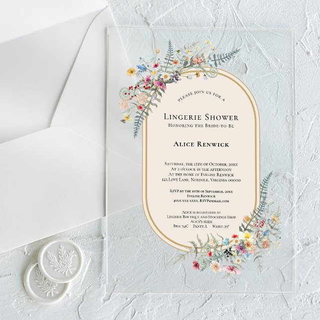 Invitations En Acrylique Boho Fleur sauvage Fern Beige Lingerie Douche (Créateur téléchargé)