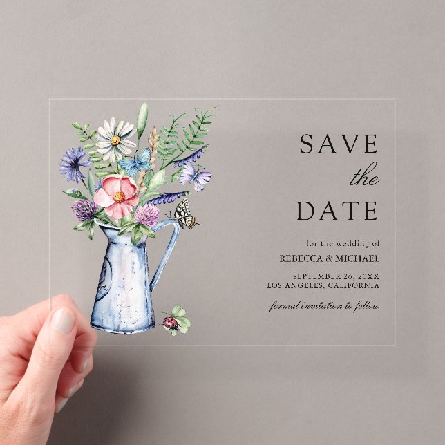 Invitations En Acrylique Boho Fleur sauvage Floral Wedding Enregistrer la d (In situ (ordinateur de poche))