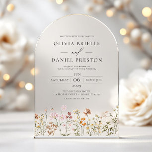 Invitations En Acrylique Boho Fleur sauvage Garden Wedding