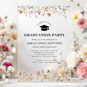Invitations En Acrylique Boho Fleur sauvage Graduation Party Boho Bloom