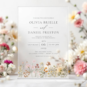 Invitations En Acrylique Boho Fleur sauvage Jardin Charcoal Grey Mariage