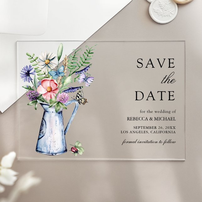 Invitations En Acrylique Boho Fleurs Sauvages Mariage Floral Enregistrez la (Créateur téléchargé)