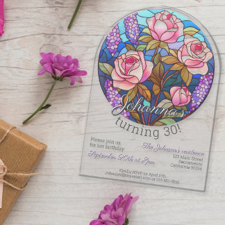 Invitations En Acrylique Boho fleurs vitrail imitation anniversaire