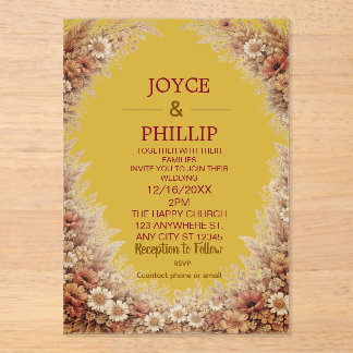 Invitations En Acrylique Boho Floral Custom Wedding Invites Cards