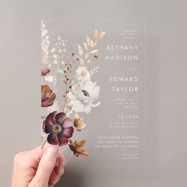 Invitations En Acrylique Boho Floral Mariage (In situ (ordinateur de poche))