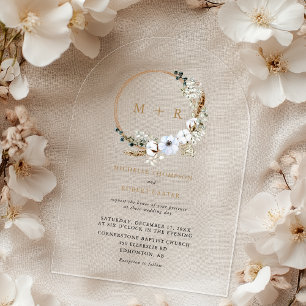 Invitations En Acrylique Boho Floral Monogramme Mariage élégant