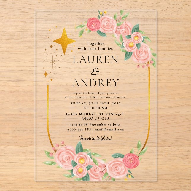 Invitations En Acrylique Boho Floral  Wedding  (Recto)