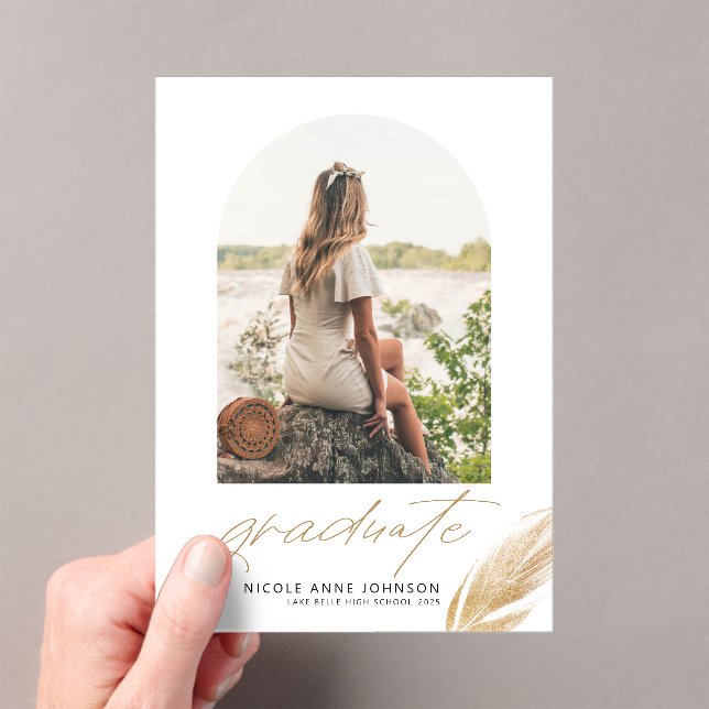 Invitations En Acrylique Boho Gold Parties scintillant Feather White Photo  (In situ (ordinateur de poche))