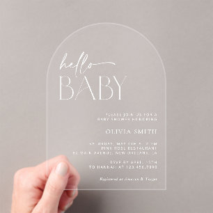 Invitations En Acrylique Boho minimal, Bonjour bébé, Baby shower moderne