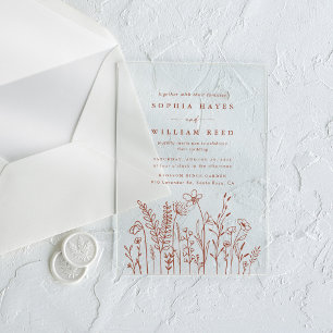 Invitations En Acrylique Boho Minimaliste Fleur sauvage en terre cuite Mari