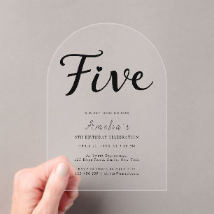 Invitations En Acrylique Boho moderne noir Script Simple 5e anniversaire