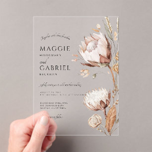 Invitations En Acrylique Boho Neutral Floral Mariage