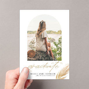 Invitations En Acrylique Boho Or Glitter Plume Blanc Photo Diplôme