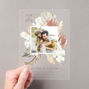 Invitations En Acrylique Boho Palmiers et Orchidées Séchés Photo Carte de F