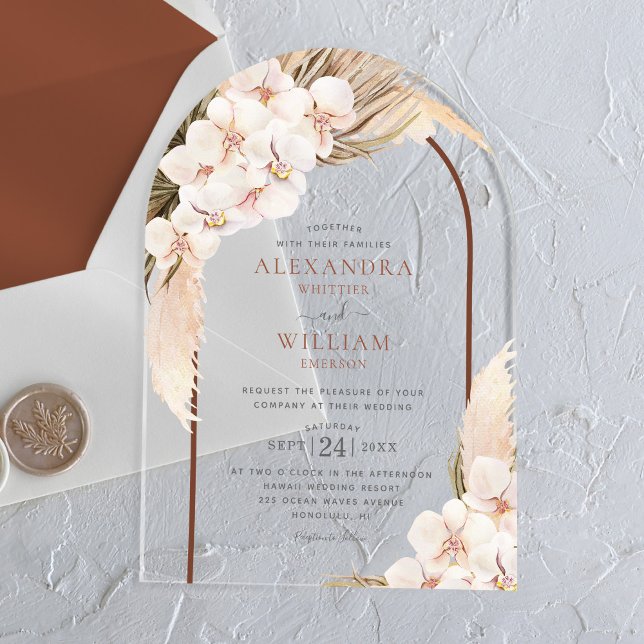 Invitations En Acrylique Boho Pampas Grass Floral Arch Mariage (Créateur téléchargé)