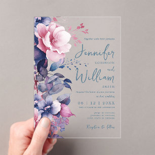 Invitations En Acrylique Boho Purple Floral Mariage Typographie de script