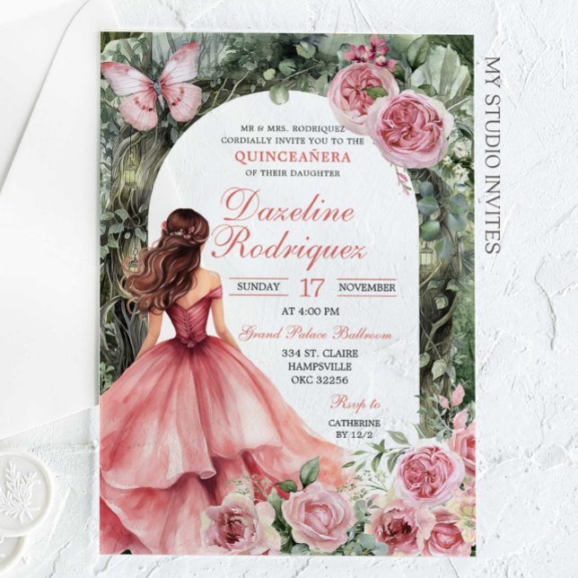 Invitations En Acrylique Boho Rose Fantastique Forêt Quinceanera (Créateur téléchargé)