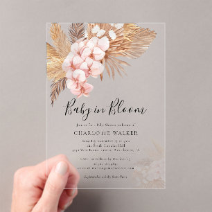 Invitations En Acrylique Boho rose floral Baby en Fleur Pampas Douche en he