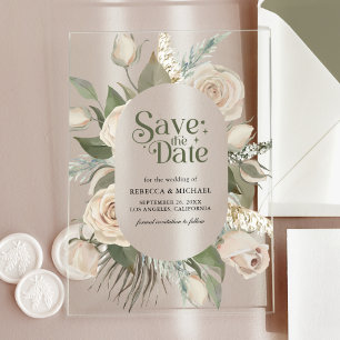 Invitations En Acrylique Boho Roses Ivoire Vert Sauge Mariage Économisez la