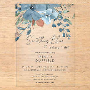 Invitations En Acrylique Boho Rust Blue Floral Quelque chose de bleu Fête d