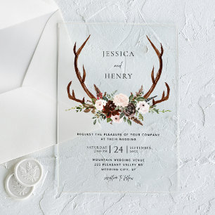Invitations En Acrylique Boho Rustic Floral Antlers Mariage