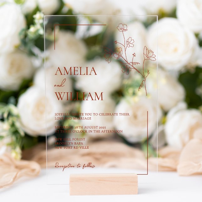 Invitations En Acrylique Boho Sienna Terracotta Floral Mariage (Créateur téléchargé)