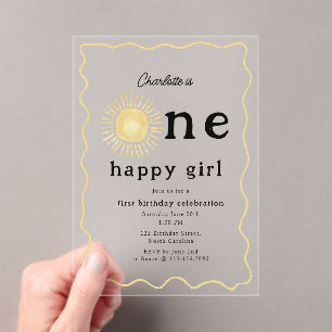 Invitations En Acrylique Boho Sunshine premier anniversaire une joyeuse fil